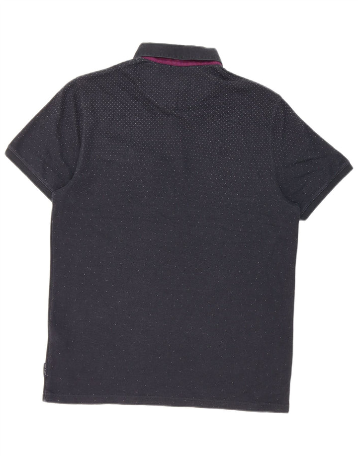Ted Baker Polo para hombre talla 3 mediano algodón manchado azul marino