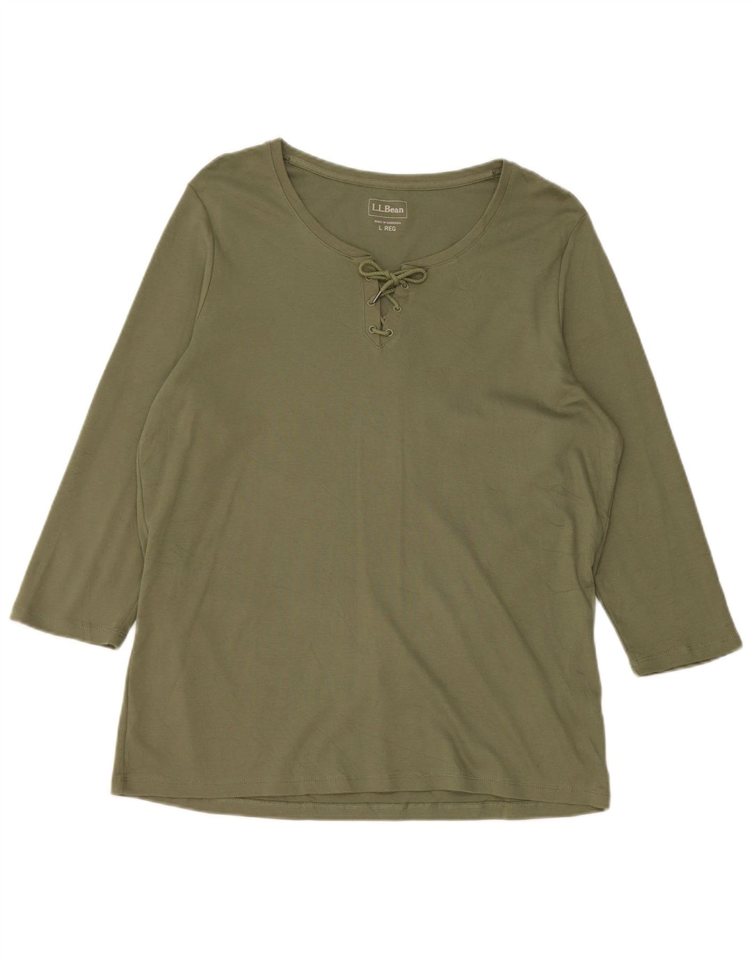 L.L.BEAN Top para Mujer Manga 3/4 UK 46 Grande Algodón Caqui