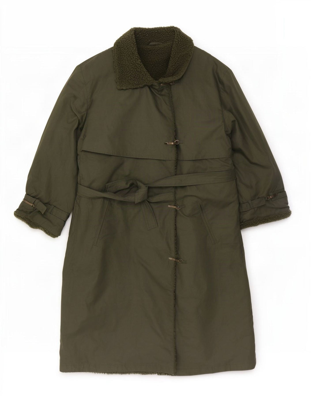 Vintage mujer Sherpa Trench Coat Reino Unido 12 Caqui Medio