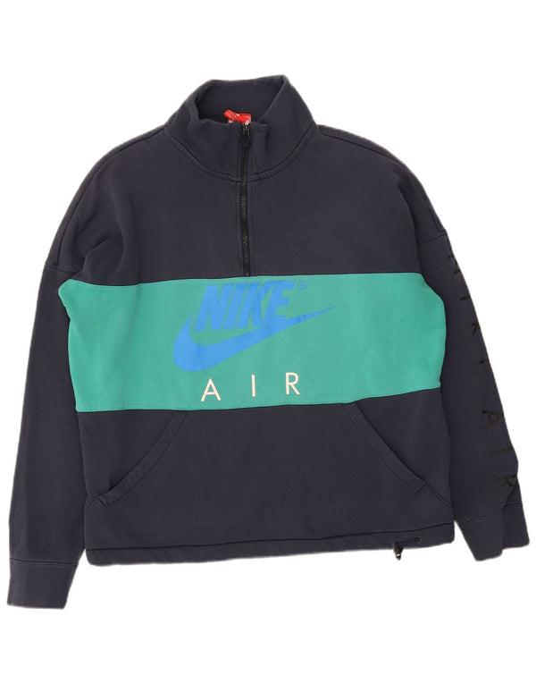 Nike Sudadera con estampado gráfico tipo jersey de algodón color block en azul marino grande para hombre