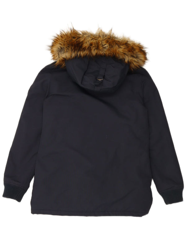 SUPERDRY Chaqueta parka con capucha para mujer UK 46 Large Nylon azul marino