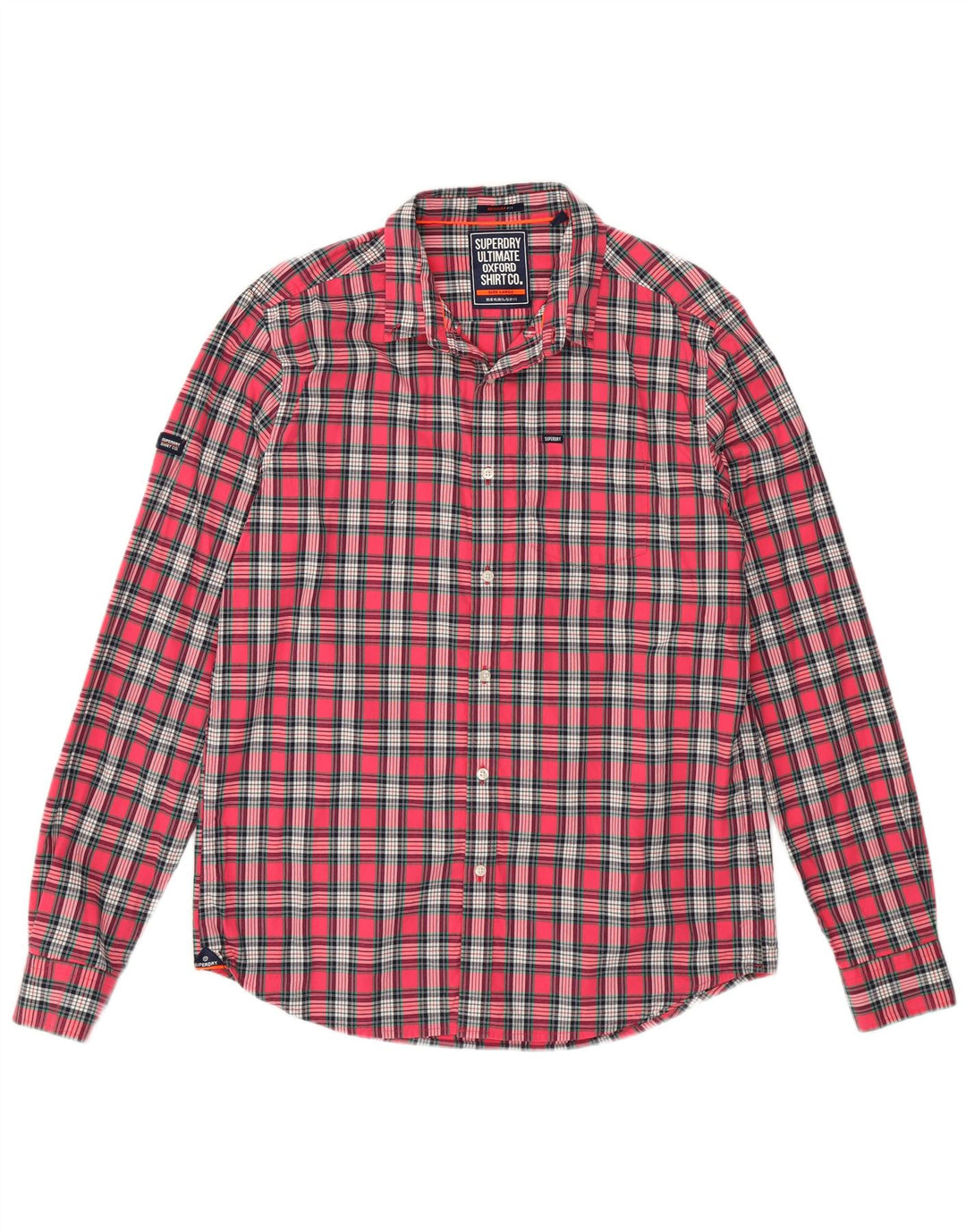 SUPERDRY Camisa de franela de corte regular de algodón a cuadros rosas grandes para hombre