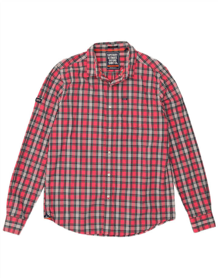 SUPERDRY Camisa de franela de corte regular de algodón a cuadros rosas grandes para hombre