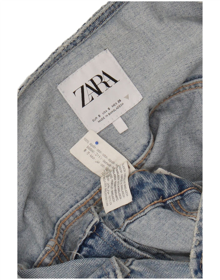 Zara Mujer Mono Corto De Mezclilla Desgastado Reino Unido 10 Pequeño Algodón Azul