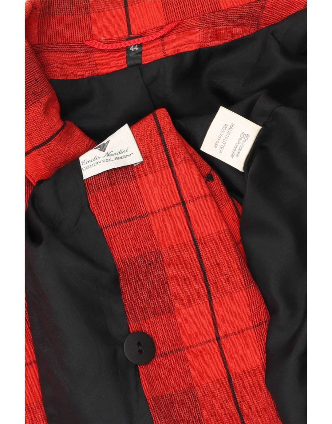 Vintage mujer chaqueta blazer de doble pecho EU 44 XL rojo comprobar viscosa
