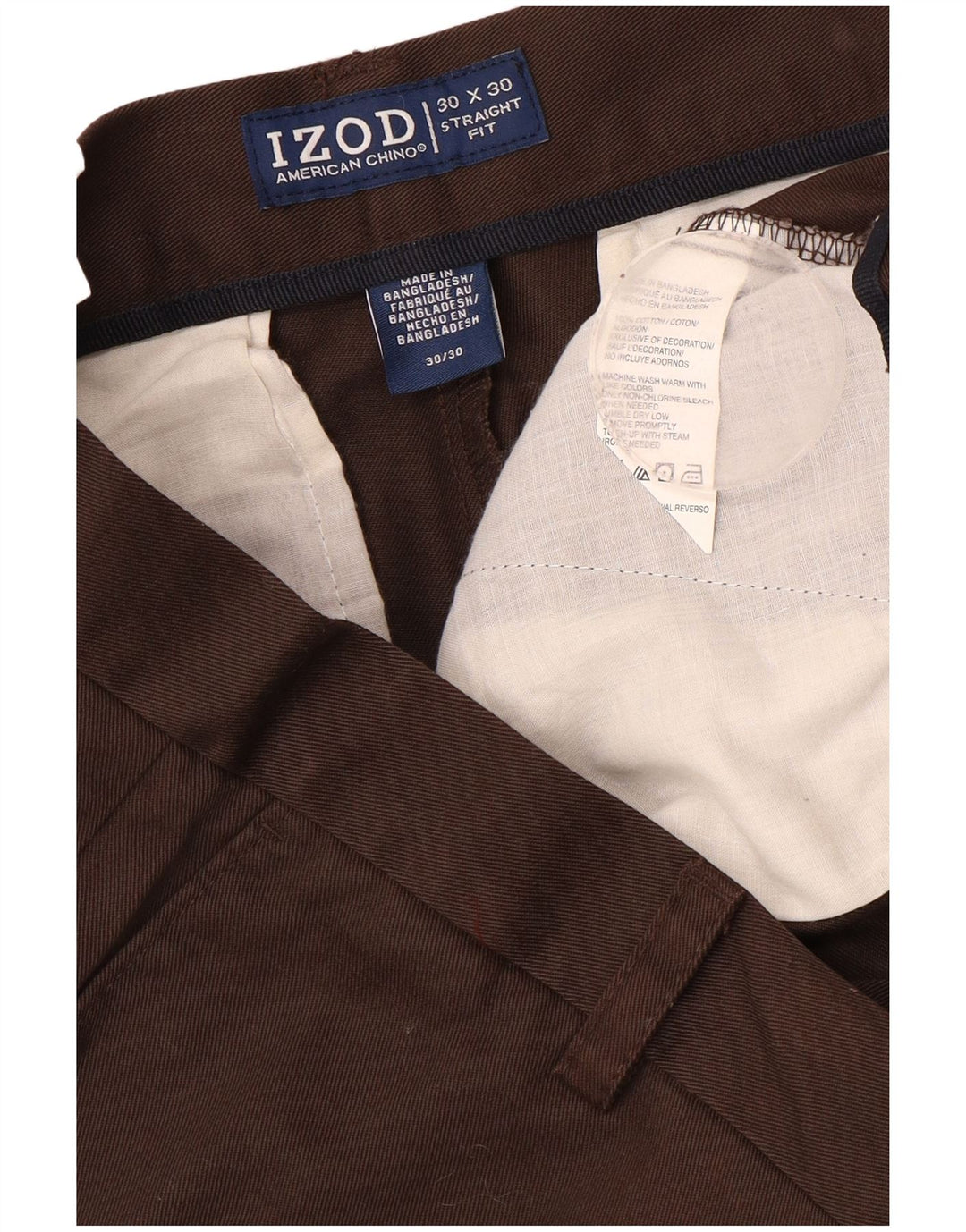 IZOD Pantalón chino recto para hombre W30 L30 Algodón marrón