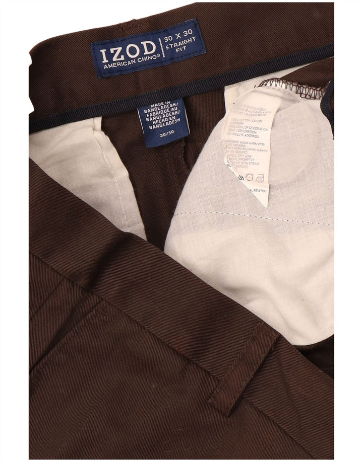 IZOD Pantalón chino recto para hombre W30 L30 Algodón marrón