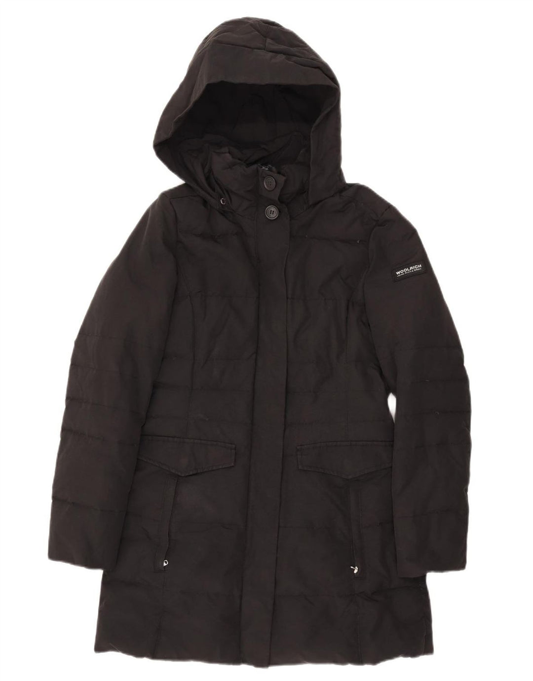 Woolrich Abrigo acolchado con capucha para mujer UK 10 Small Black