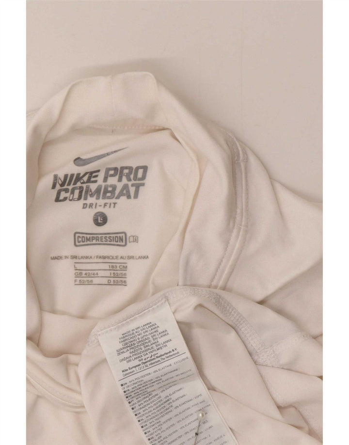 Nike Camiseta de compresión para hombre de manga larga UK 42/44 Large Blanco Poliéster Deportes