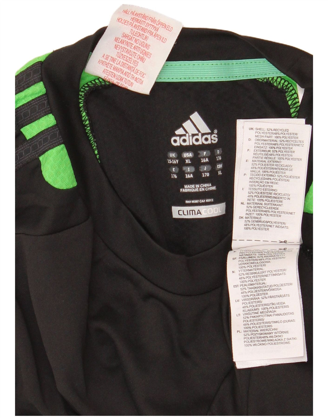 Adidas Camiseta Climacool para niño 15-16 años Negro Colorblock Poliéster