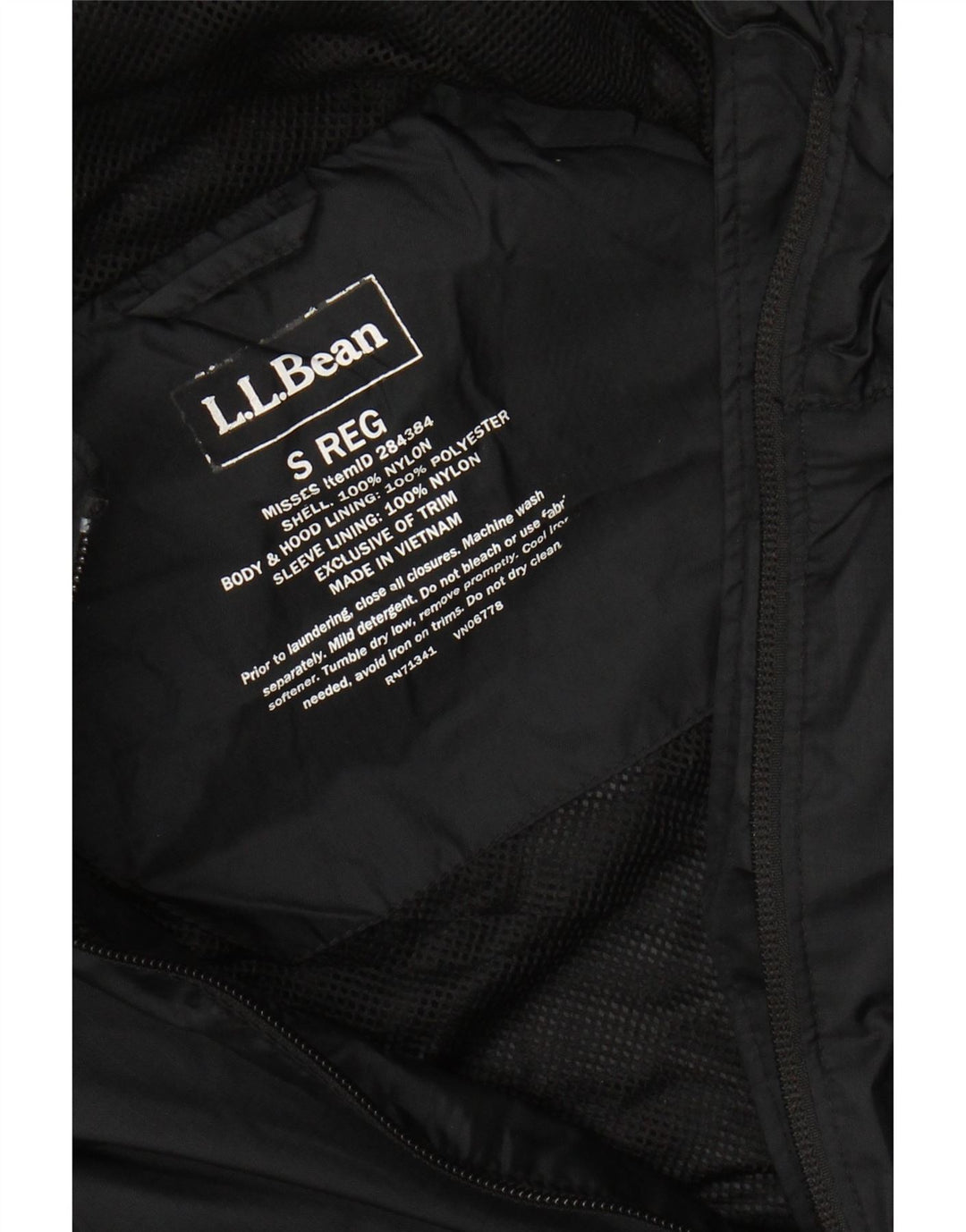 L.L.BEAN Chaqueta impermeable con capucha de gran tamaño para mujer UK 10 Small Black Nylon