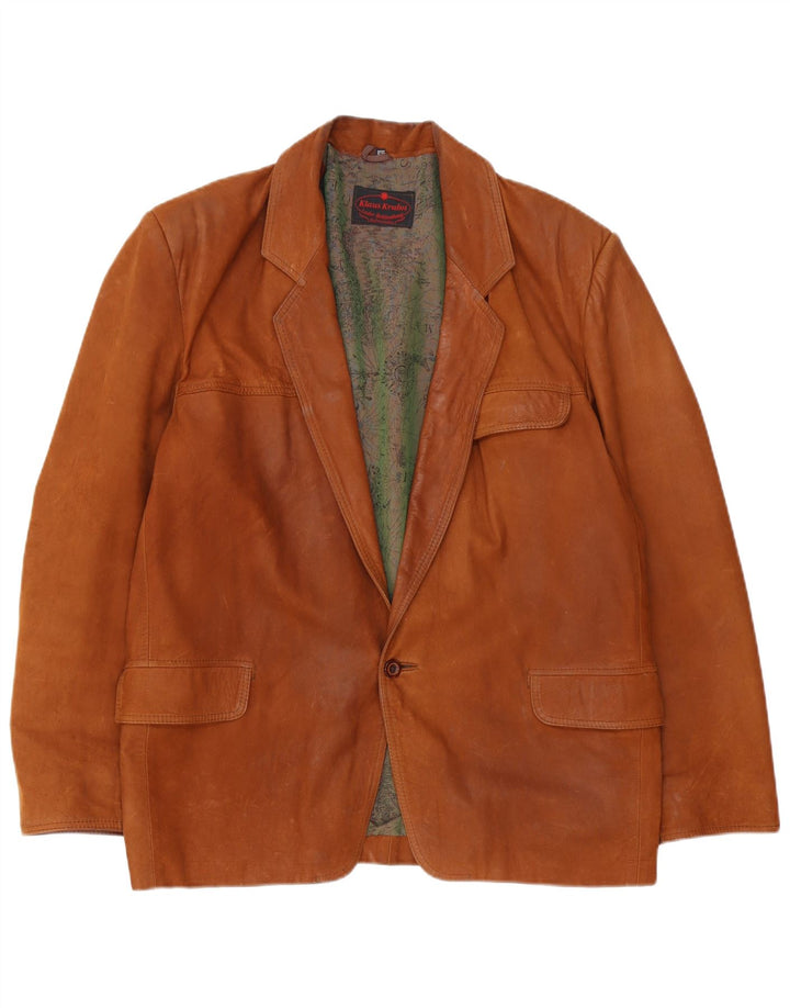 Vintage hombres 1 botón chaqueta blazer de cuero IT 52 marrón grande