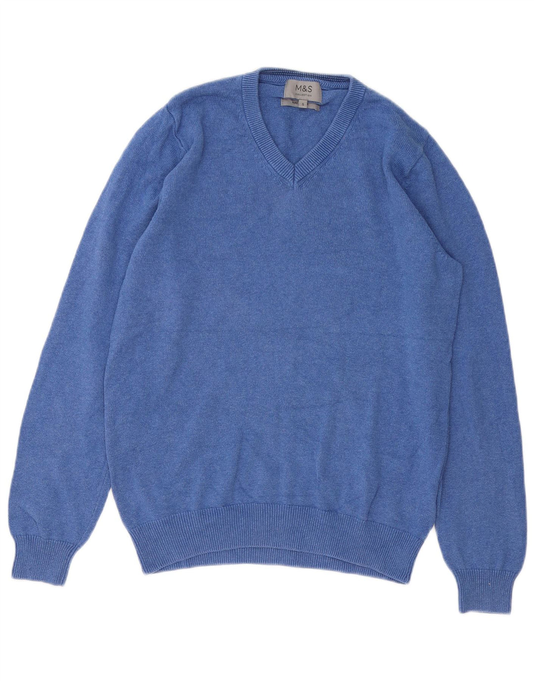 Marks & Spencer - Jersey con cuello en V para hombre, talla pequeña, algodón azul