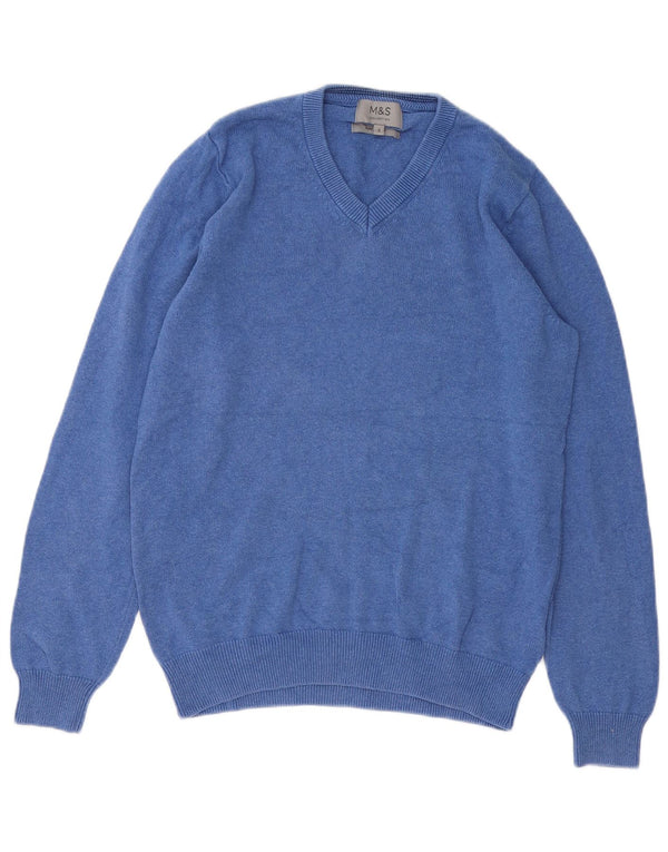 Marks & Spencer - Jersey con cuello en V para hombre, talla pequeña, algodón azul