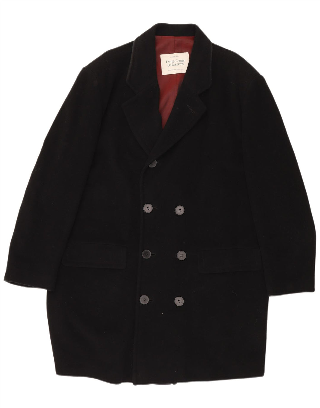 BENETTON Abrigo cruzado para hombre UK 44 2XL Negro