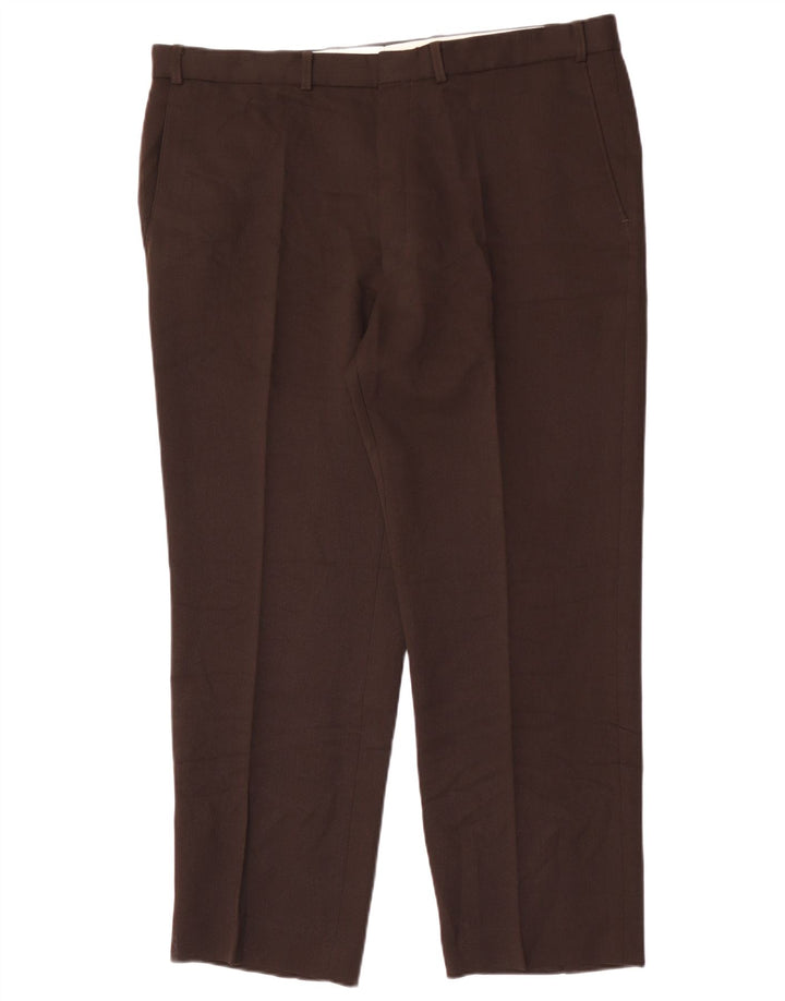 Marks & Spencer Pantalón de traje recto para hombre W40 L29 Poliéster marrón