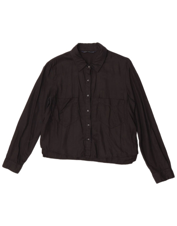 Zara Mujer Z1975 Blusa Camisa UK 44 Medium Black Lyocell