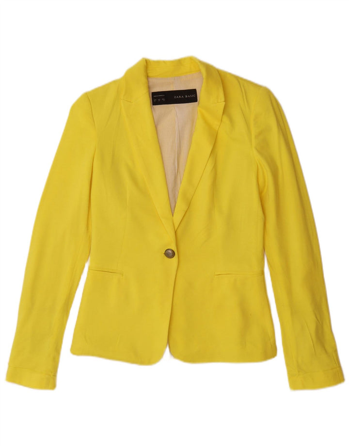 Zara Mujer Chaqueta Blazer De 1 Botón UK 6 XS Viscosa Amarilla