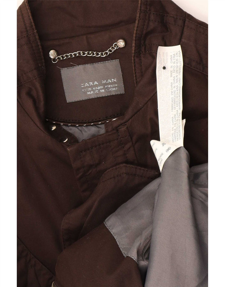 Zara Chaqueta Militar Hombre UK 38 Algodón Marrón Medio