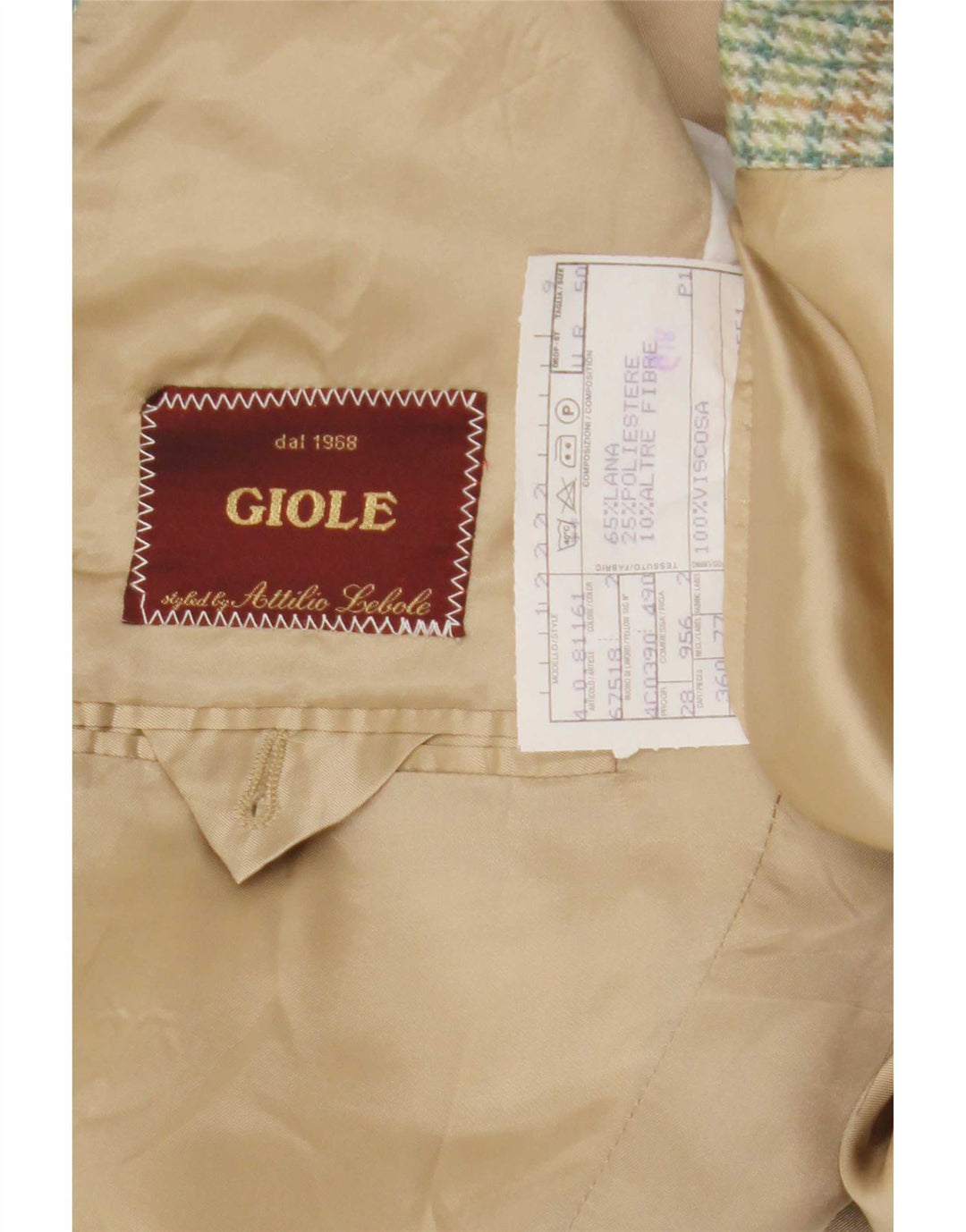 Lebole Chaqueta tipo blazer de 2 botones para hombre IT 50 Large Lana de pata de gallo verde