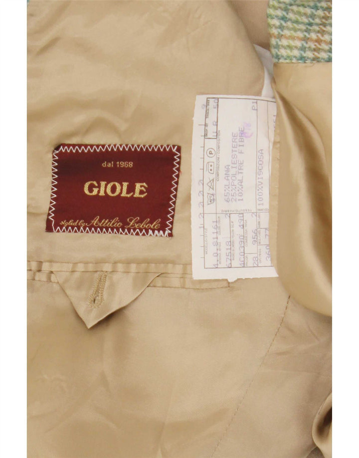 Lebole Chaqueta tipo blazer de 2 botones para hombre IT 50 Large Lana de pata de gallo verde