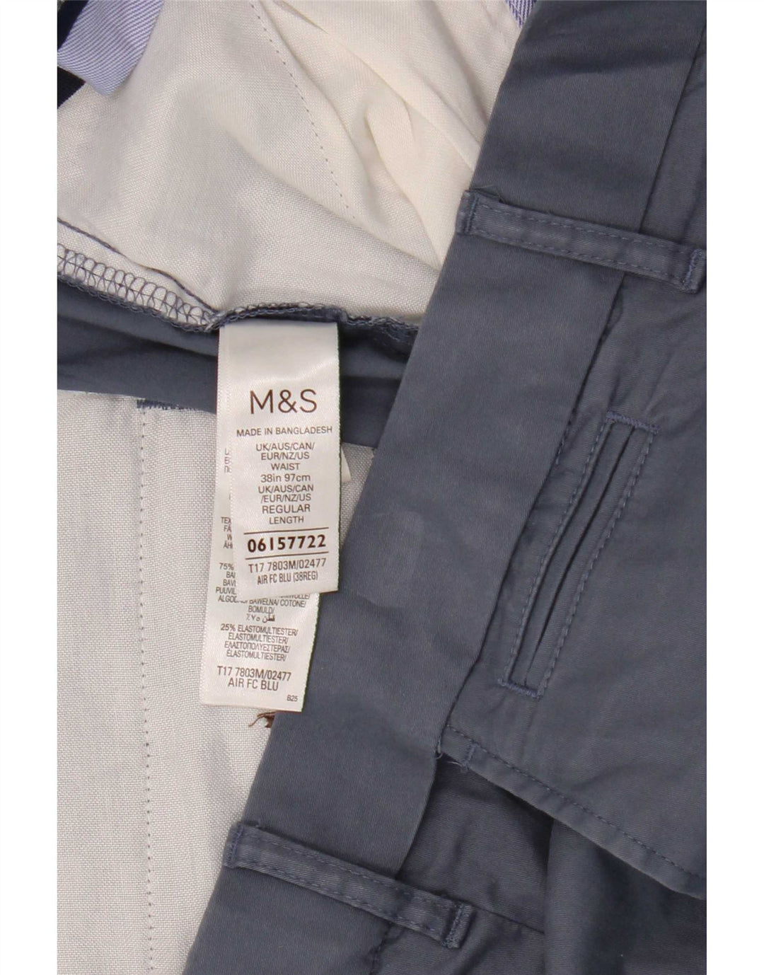 Marks & Spencer Pantalones cortos chinos para hombre W38 XL Algodón azul