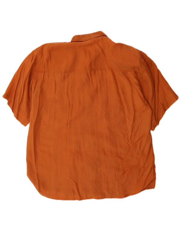 Vintage mujer camisa de manga corta Reino Unido 14 seda marrón medio