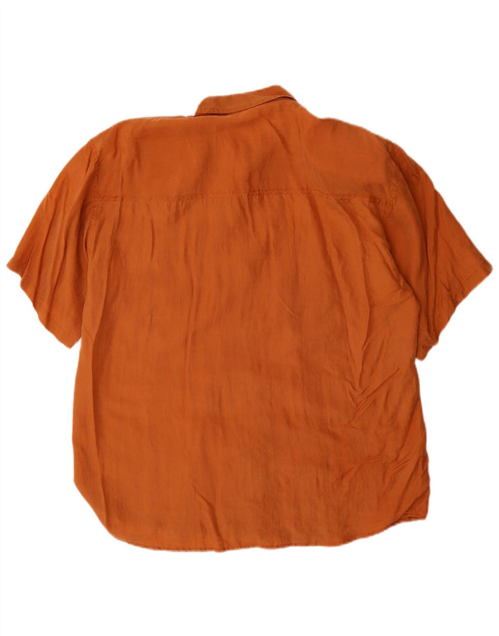 Vintage mujer camisa de manga corta Reino Unido 14 seda marrón medio