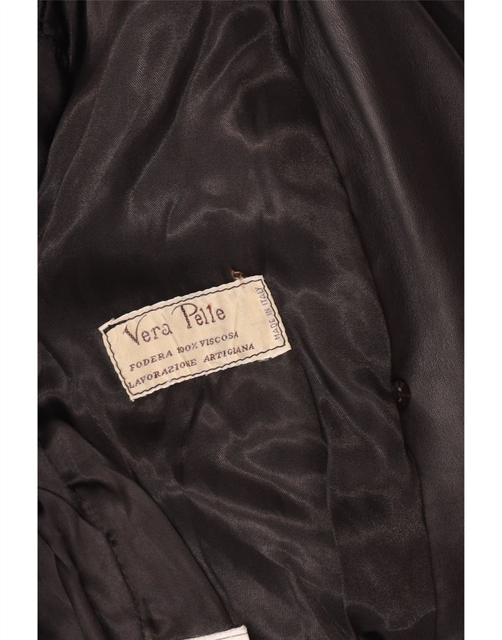 Vintage mujer chaqueta de cuero Reino Unido 14 cuero negro medio