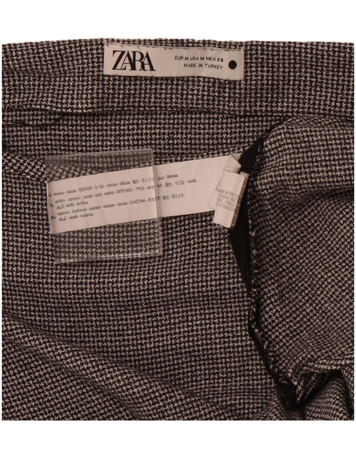 ZARA Mujer Blusa Manga Larga Top UK 42 Viscosa Pata De Gallo Gris Medio