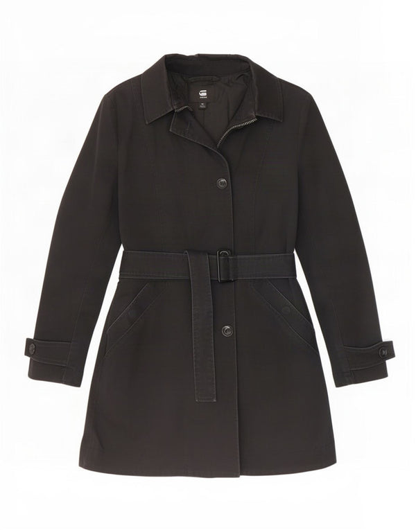 G-Star Womens Trench Coat UK 6 XS Black Cotton