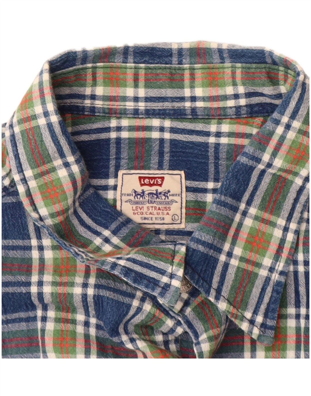 LEVI'S Camisa tipo jersey de manga corta para hombre, algodón a cuadros azul grande