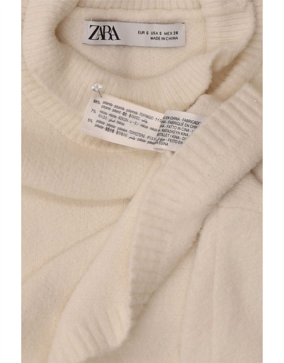 Zara Mujer Crop Oversize Roll Neck Jumper Sweater UK 10 Small Blanco