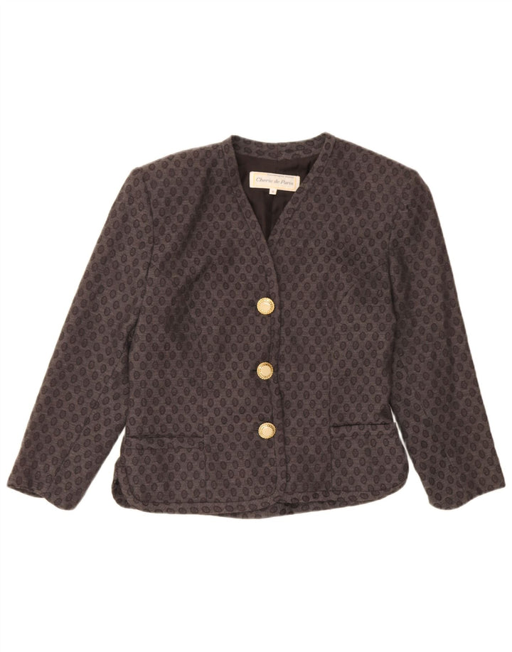 Vintage mujer 3/4 manga Blazer chaqueta IT 44 gris medio geométrico