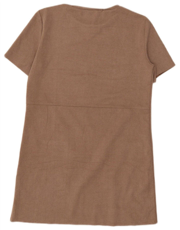 Zara Mujer Vestido Recto UK 44 Poliéster Beige Medio