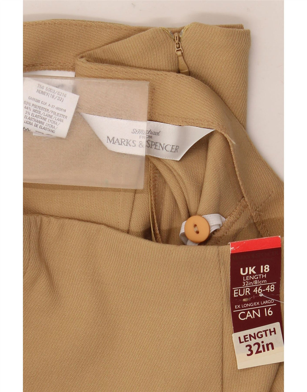 Marks & Spencer Falda lápiz para mujer UK 18 XL W34 Beige Poliéster
