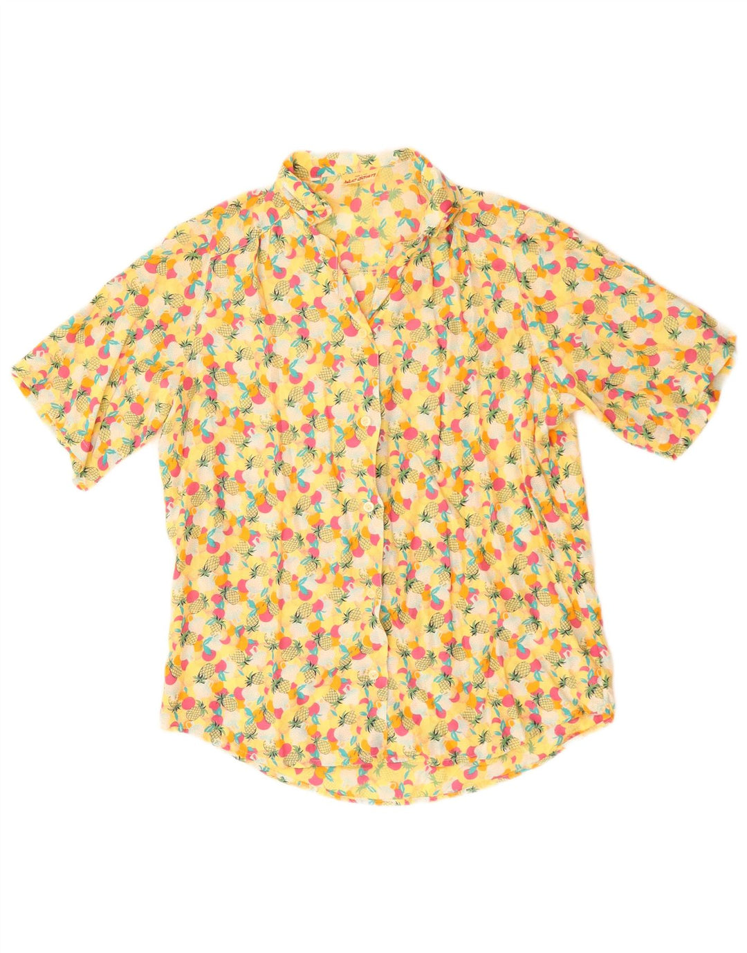 Vintage mujer patrón abstracto camisa blusa Reino Unido 14 amarillo grande