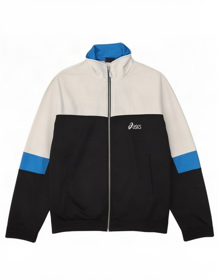 Asics Hombre Gráfico Chándal Top Chaqueta Mediano Negro Colorblock