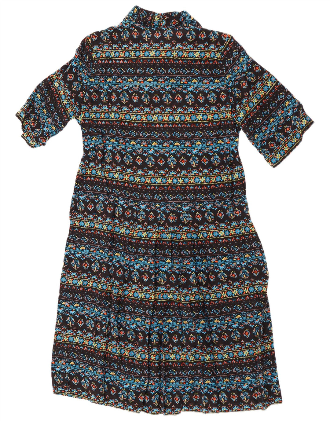 Vintage mujer frente corbata A-Line vestido Reino Unido 14 medio multicolor floral