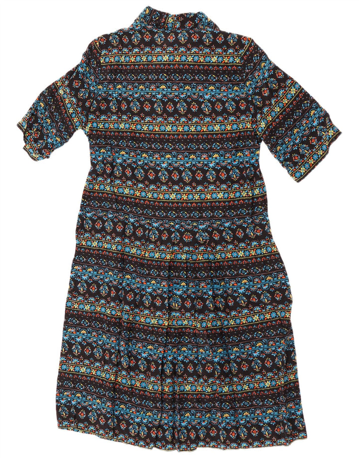 Vintage mujer frente corbata A-Line vestido Reino Unido 14 medio multicolor floral