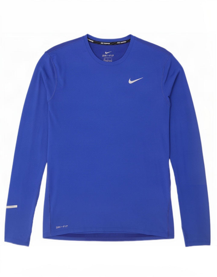 Camiseta Nike Dri Fit para hombre de manga larga de poliéster azul medio