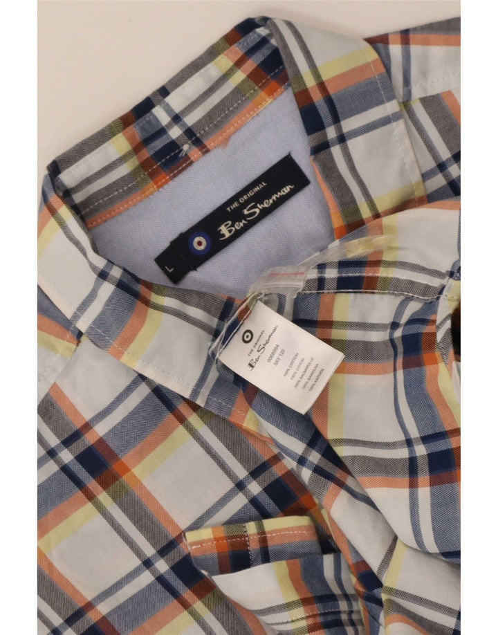 Ben Sherman Camisa de manga corta para hombre de algodón a cuadros multicolor grande