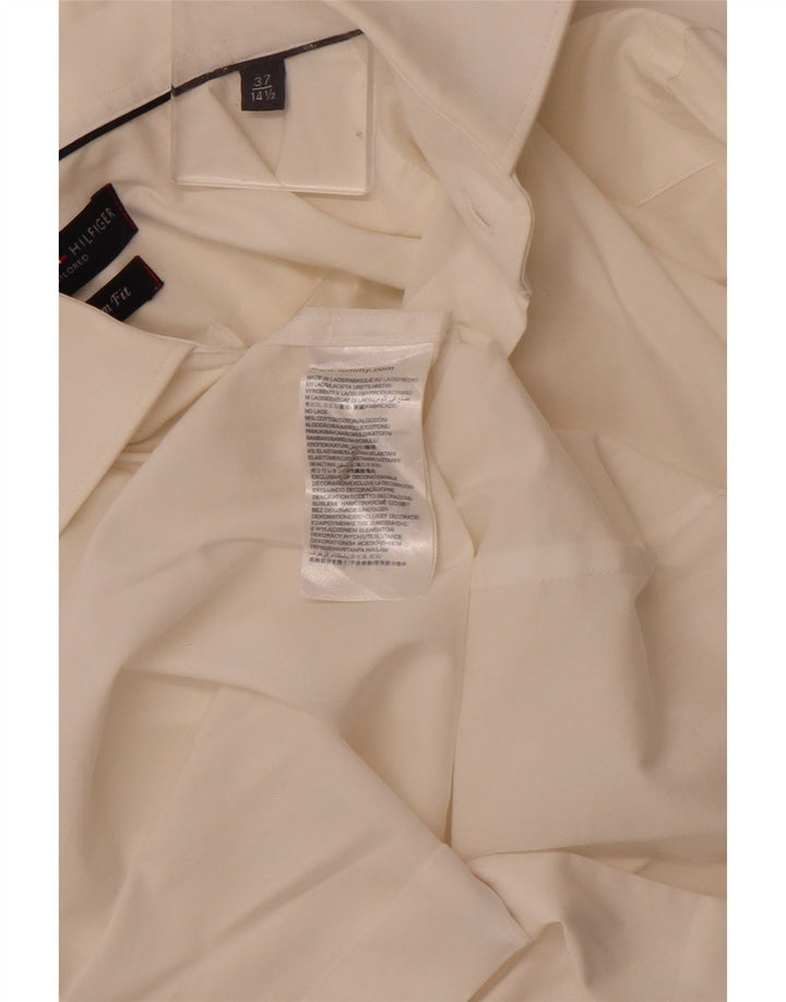 Tommy Hilfiger Camisa a medida para hombre Talla 37 14 1/2 Pequeña Algodón blanquecino