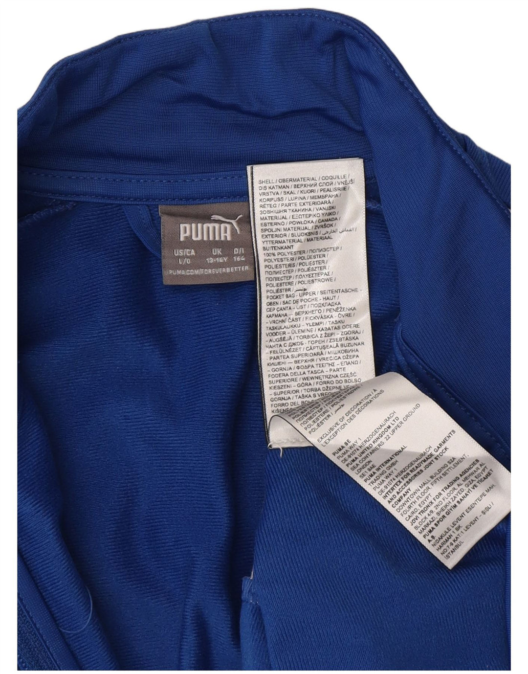 PUMA Boys Graphic Tracksuit Top Jacket 13-14 Years Blue Colourblock