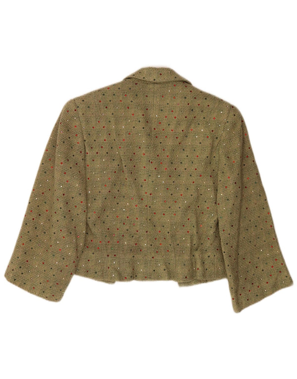 Vintage mujer crop 3/4 manga Blazer chaqueta Reino Unido 12 verde medio manchado