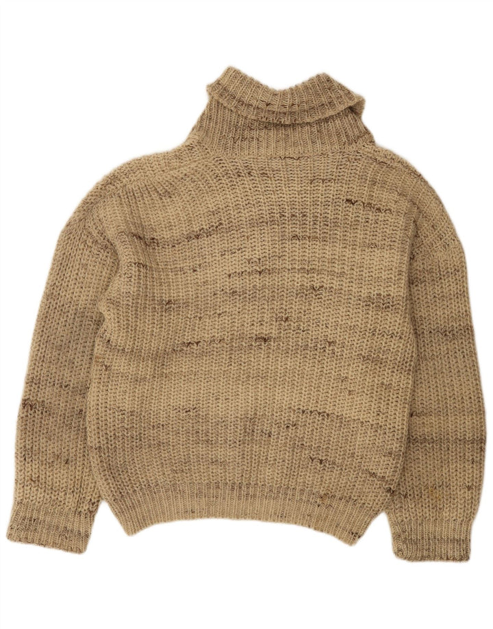 Vintage hombres chal cuello jersey suéter grande beige rayas