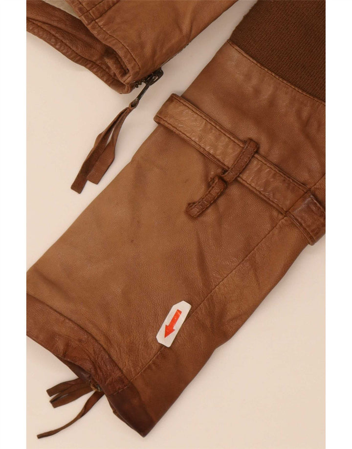 True Religion Chaqueta motera de cuero para mujer UK 40 Small Beige Colorblock