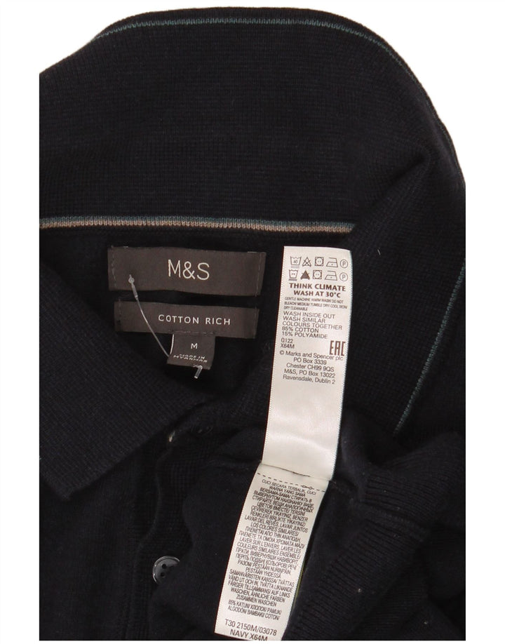Marks & Spencer Jersey tipo polo para hombre con cuello tipo polo de algodón azul marino mediano