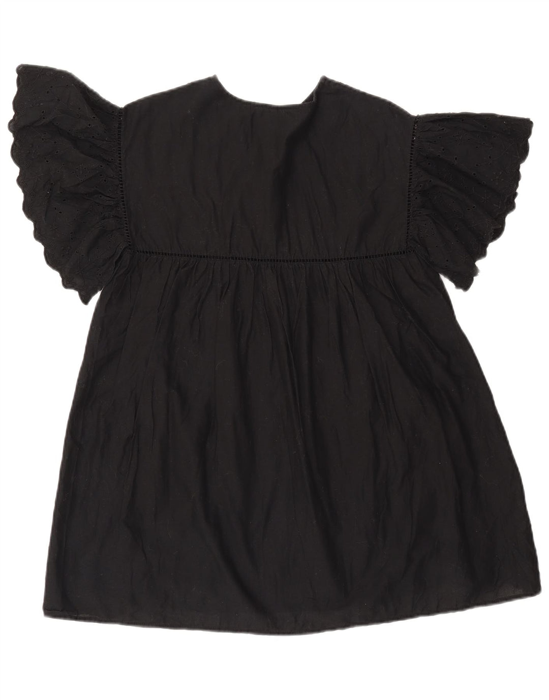 ZARA Vestido Niña Batwing A-Line 9-10 Años Algodón Floral Negro