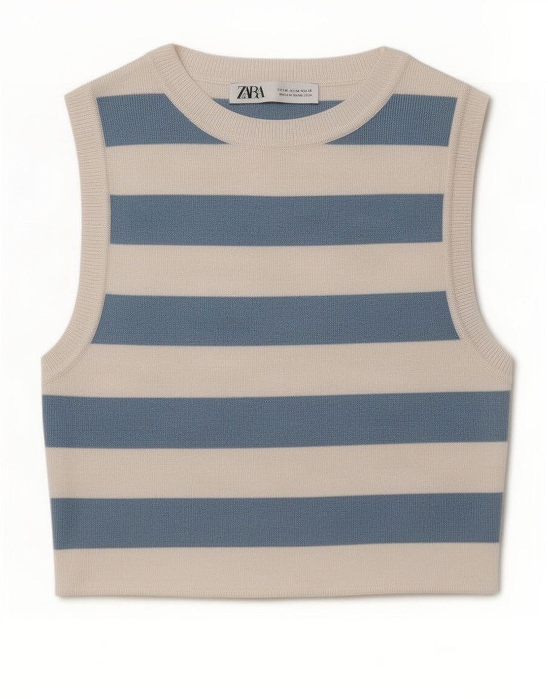 Zara Mujer Crop Vest Top UK 40 Mediano Rayas Azul